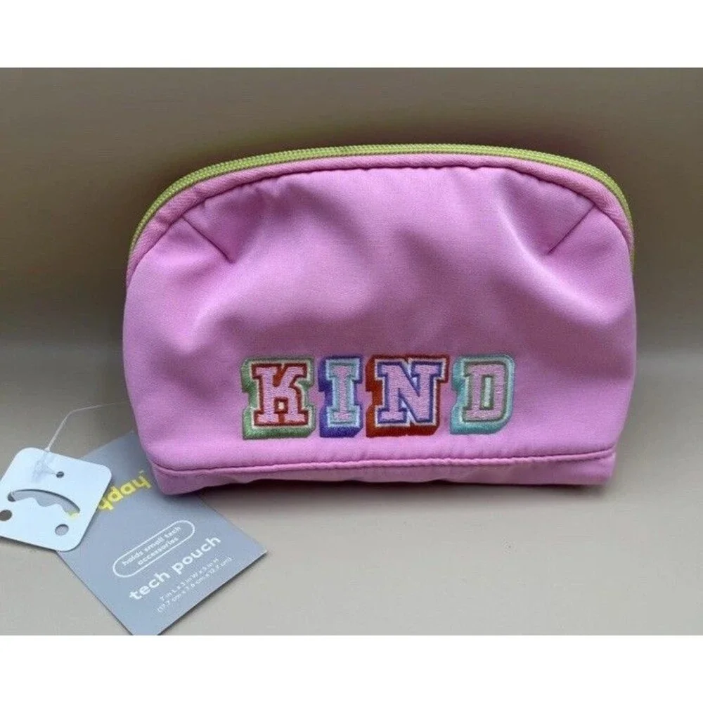 HEYDAY Tech Pouch | Pink Word Embroidery: Solid Design Accessory Case | NEW